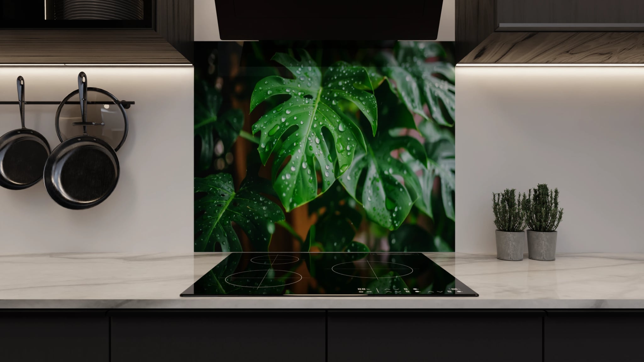 Spritzschutz - Monstera Blatt Regentropfen – Bild 3