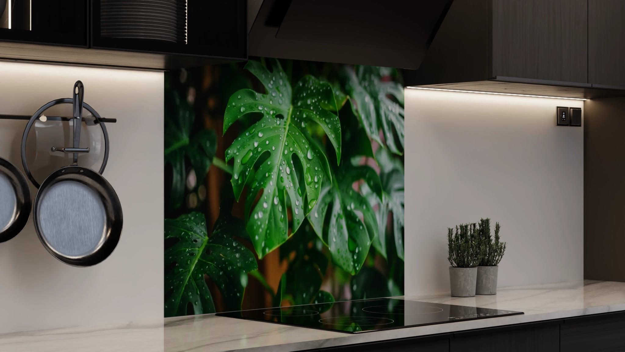 Spritzschutz - Monstera Blatt Regentropfen – Bild 4